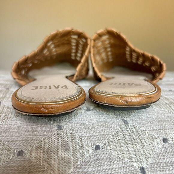Paige Alana Brown Ochre Woven Leather Flat Mule Casual Shoes Pointed Toe Size 10 - Picture 8 of 15